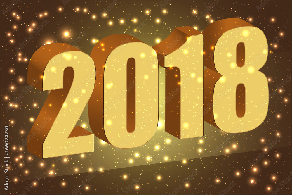 Happy new year 2018. Gold numbers 3D on the brown background with glitter. Vector Happy new year 2018. Gold numbers 3D on the brown background with glitter. Vector