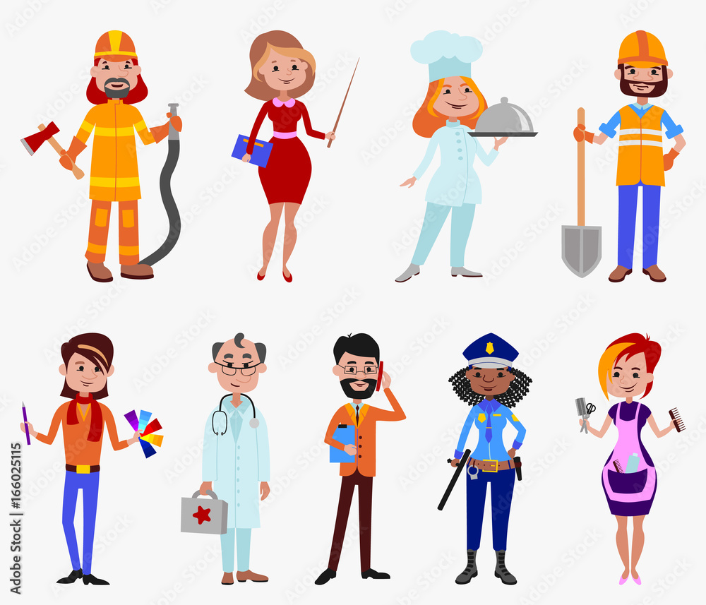 People different professions cute cartoon characters vector illustration.