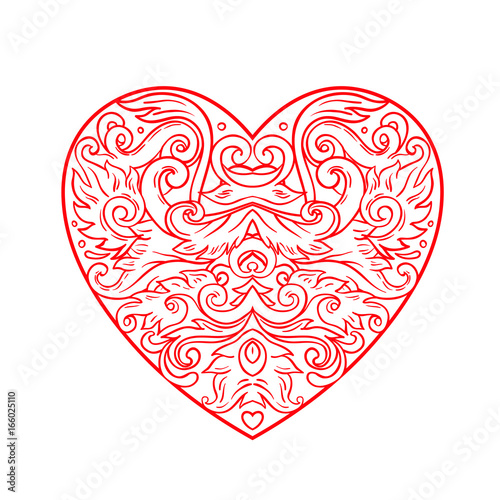 Ornamental Balinese style heart.  Vector Valentine's day ornate outline illus...