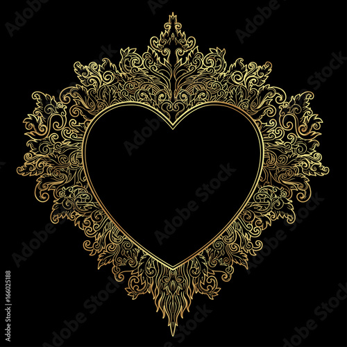Ornamental Balinese style heart.  Vector Valentine's day ornate outline illus...