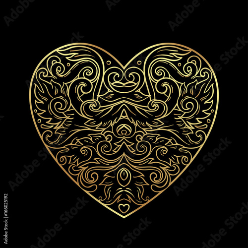 Ornamental Balinese style heart.  Vector Valentine's day ornate outline illus...