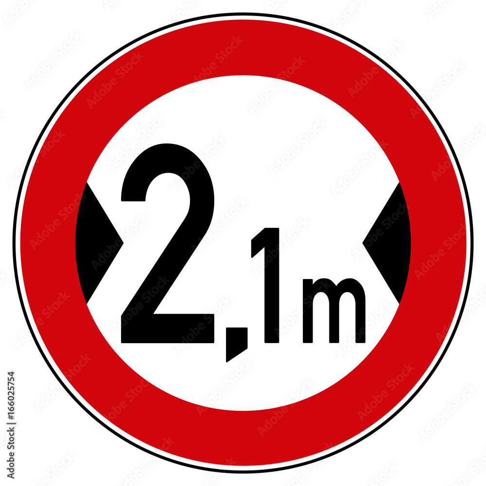 rsr26 RoadSignRound - Zeichen: 264 - Verbot für Fahrzeuge über der angegebenen tatsächlichen Breite einschließlich Außenspiegel - 2,1 meter - Fahrspur / Fahrbahnverengung - xxl - g5330