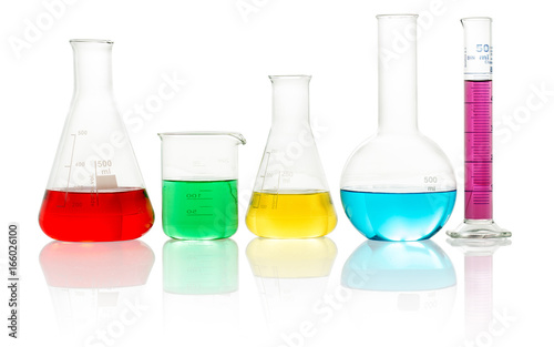laboratory glassware filled with colorful liquid 