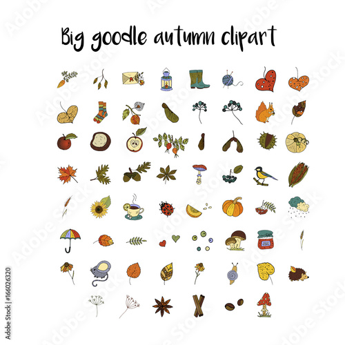 Big set of handdrawn unique autumn icons.  © trihubova