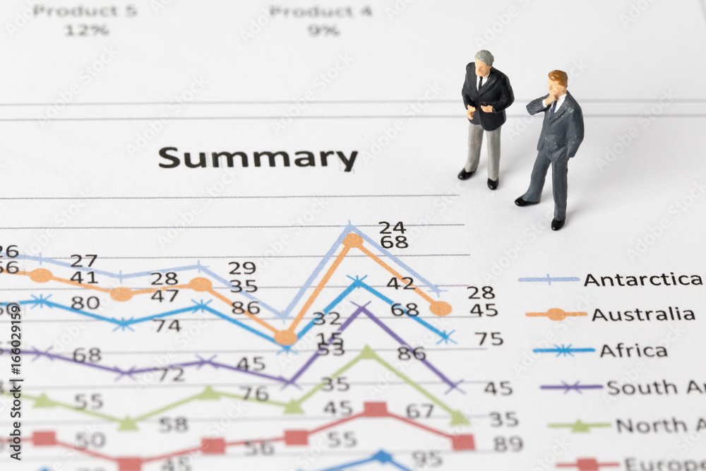 Miniature model of businessman thinking with project for presenting investment concept on graph. Miniature model of businessman thinking with project for presenting investment concept on graph.