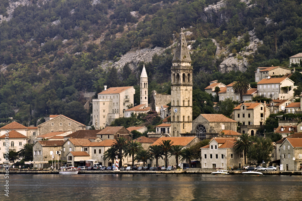 Village of Perast protecting  the Verige strait, in the outer bay of Kotor, Montenegro