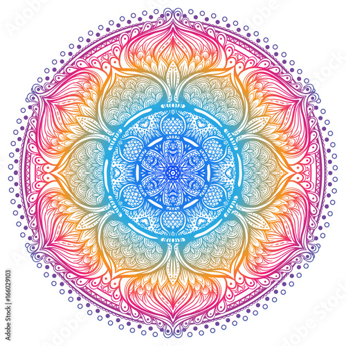 Vector ornamental mandala inspired ethnic art, patterned Indian paisley. Hand drawn illustration. Invitation element.