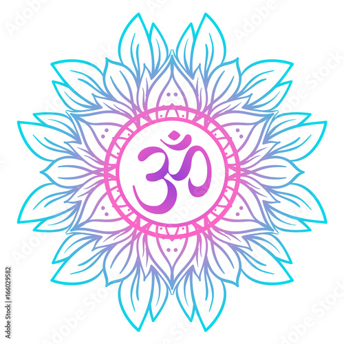 Diwali Om symbol with mandala . Round Pattern. Vintage style decorative vector elements. Hand drawn background. Indian, Great design for tattoo, yoga studio, spirituality.