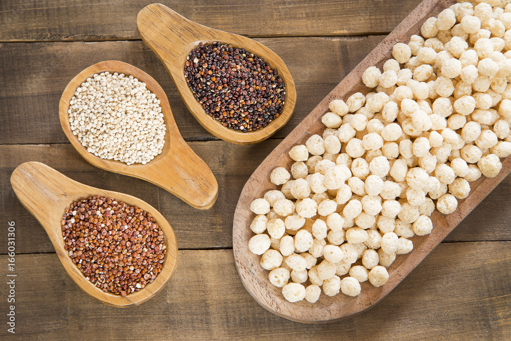 Seeds of white, red and black quinoa - Chenopodium quinoa Seeds of white, red and black quinoa - Chenopodium quinoa