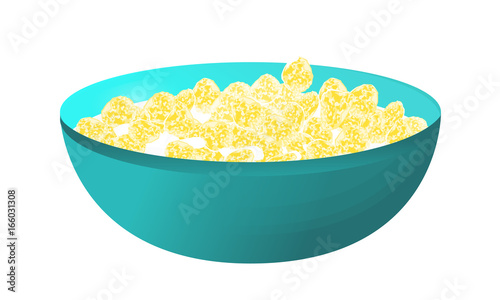 A bowl of cereal and milk isolated on white background. Corn flakes. Vector