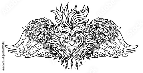 Sacred Heart of Jesus with rays. Vector illustration black isolated on white. Trendy Vintage style element. Spirituality, occultism, alchemy, magic, love.