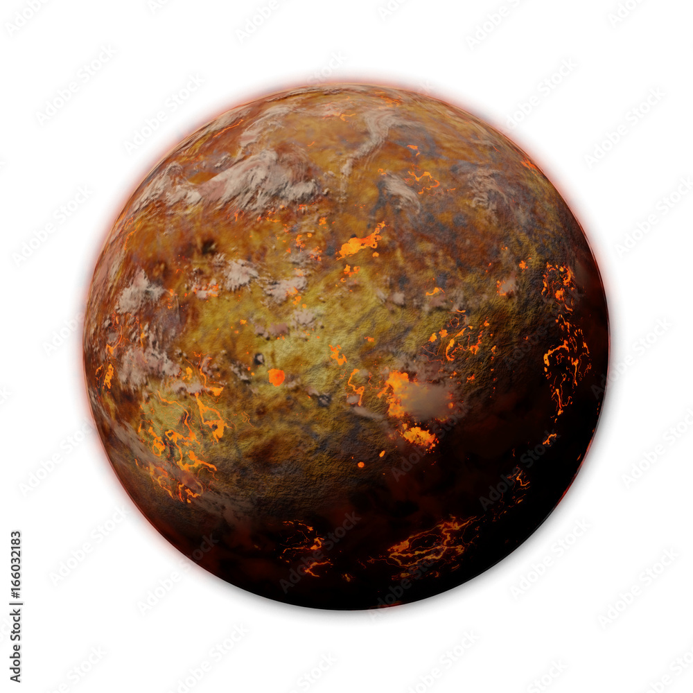 Obraz premium hot alien planet with volcanic activities, isolated on white background 