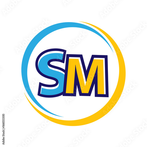 playful letter SM within outlines of circles, isolated on white background