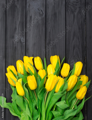 tulips on wood background