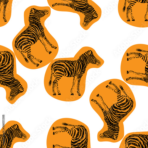 Zebra hand drawn pattern. Orange object isolated on white.