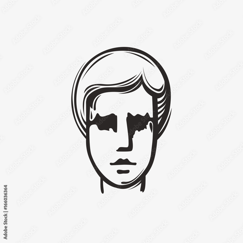 Drawn grunge grim graphic icon of a man's head. Vector illustration of people. Portrait in a modern style design