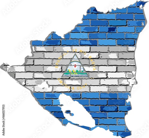 Nicaragua map on a brick wall - Illustration,  
Nicaragua map with flag inside