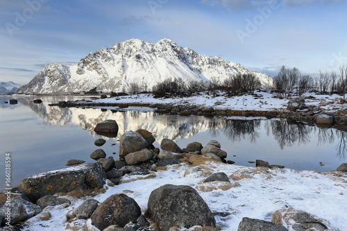 Mountains to the S.of Gimsoya-island: Skjolden-Sundklakktinden-Svarttinden-Barstrandfjellet-Barstrandtinden. Seen from Lyngsvaer-Gimsoystraumen-Lofoten-Nordland-Norway. 0177 photo