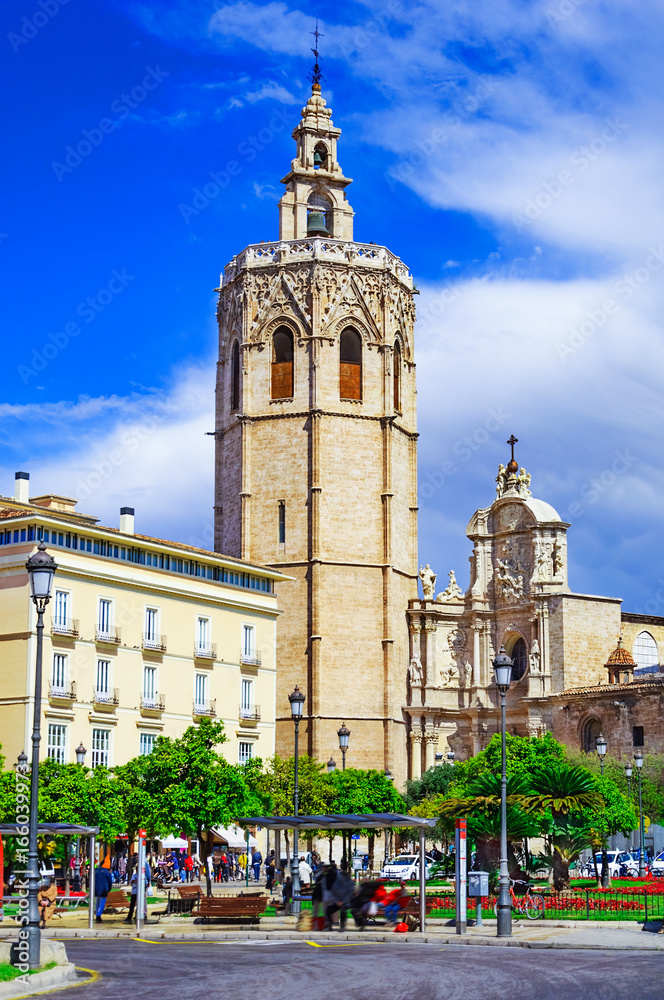 Micalet tower, Miguelete tower in Plaza de la Reina, Valencia, Spain