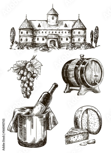 winemaking. set of vector sketches on white