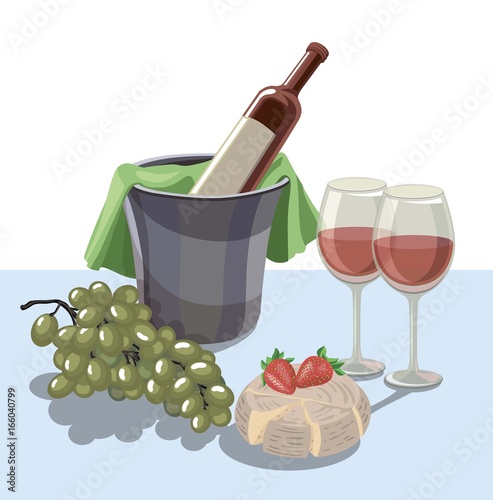 red wine bottle and snacks