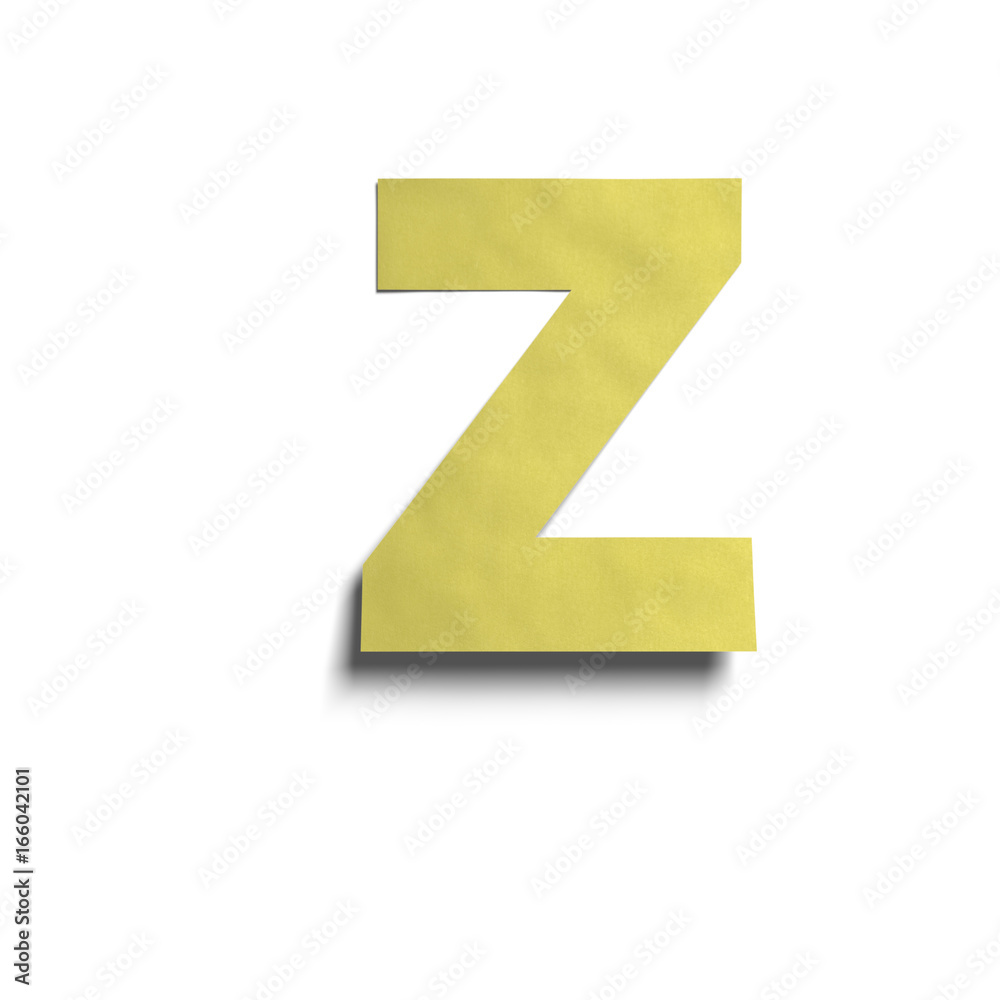 3D realistic yellow paper notes uppercase letter Z with soft shadow isolated on white background. 3D realistic yellow paper notes uppercase letter Z with soft shadow isolated on white background.
