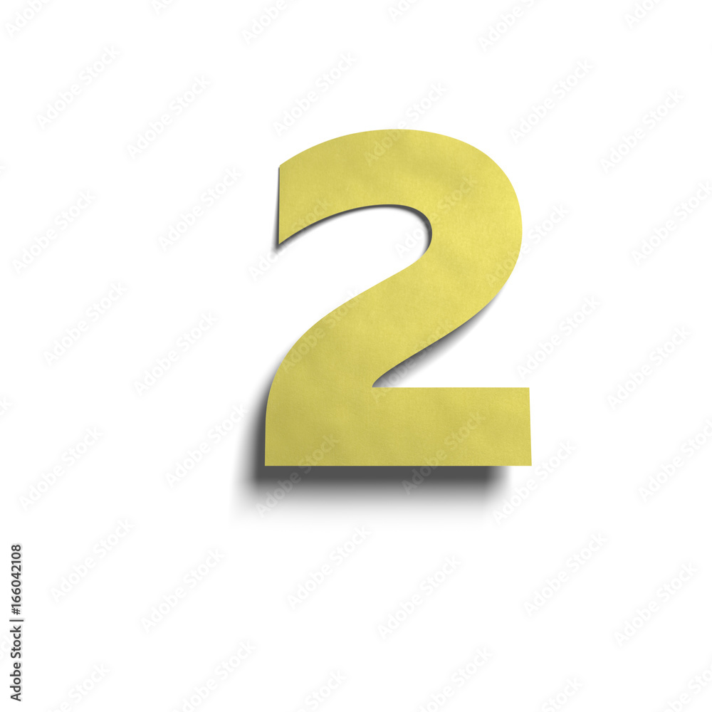 3D realistic yellow paper notes number 2 with soft shadow isolated on white background. 3D realistic yellow paper notes number 2 with soft shadow isolated on white background.