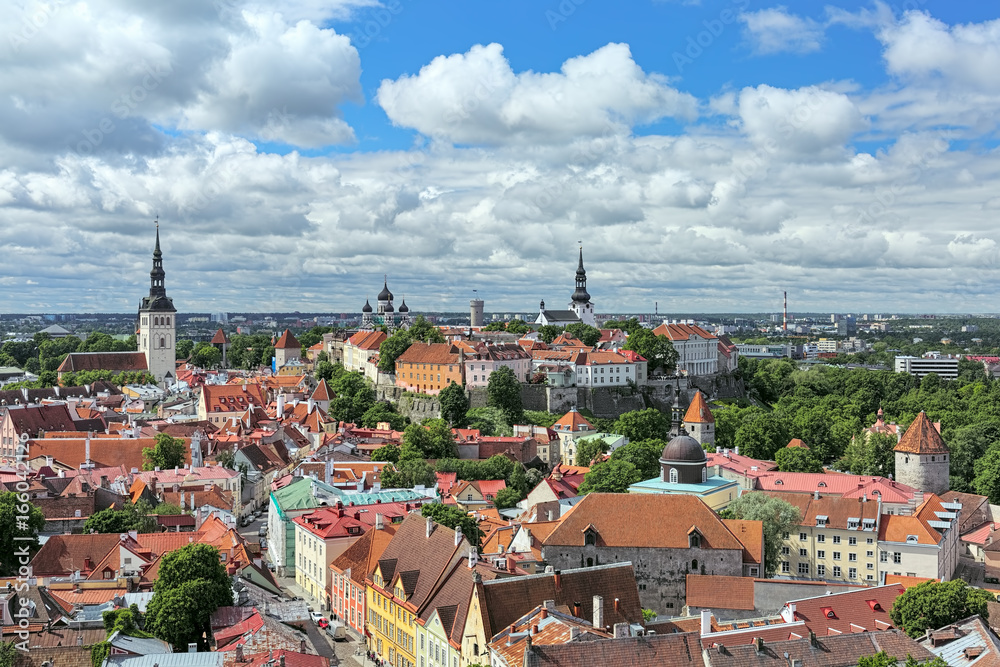 View of the Old Town of Tallinn from the tower of St. Olaf's church, Estonia