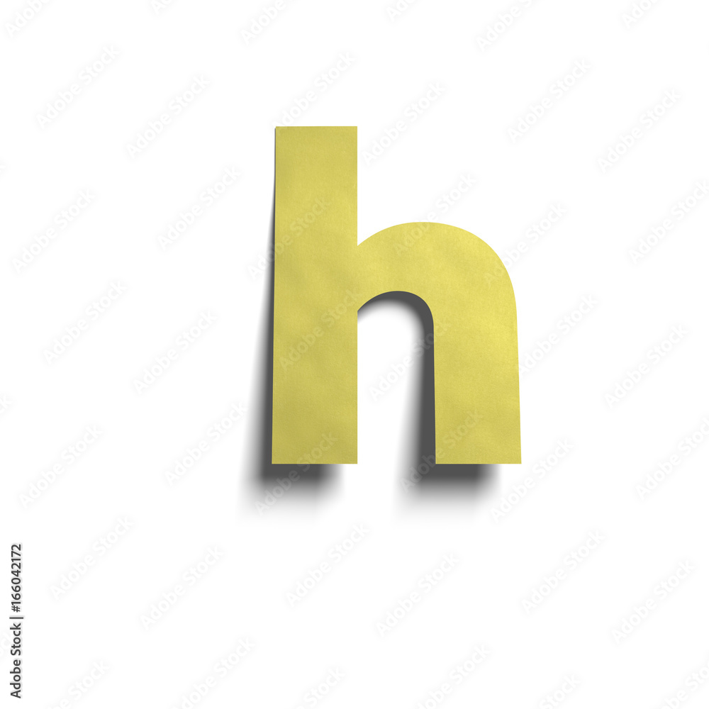 3D realistic yellow paper notes lowercase letter h with soft shadow isolated on white background. 3D realistic yellow paper notes lowercase letter h with soft shadow isolated on white background.