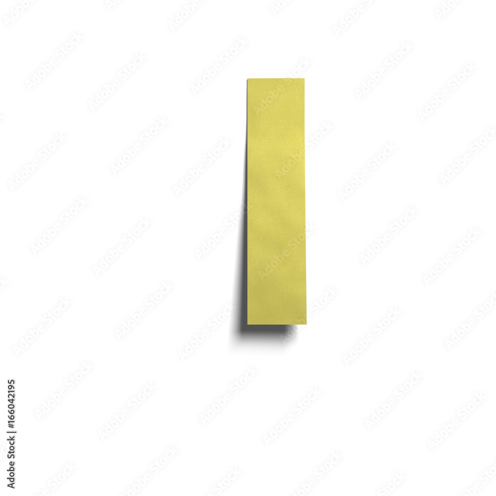 3D realistic yellow paper notes lowercase letter l with soft shadow isolated on white background. 3D realistic yellow paper notes lowercase letter l with soft shadow isolated on white background.