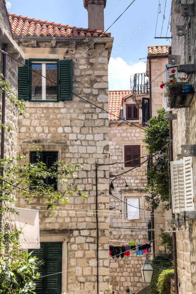 The typical streets with stairs in Dubrovnik in Croatia
