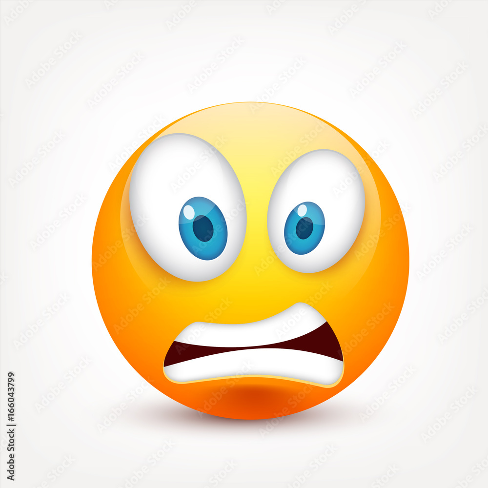 Smiley with blue eyes,emoticon set. Yellow face with emotions. Facial expression. 3d realistic emoji. Sad,happy,angry faces.Funny cartoon character.Mood.Vector illustration.