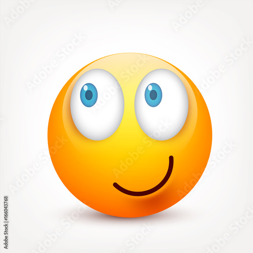 Smiley with blue eyes,emoticon set. Yellow face with emotions. Facial expression. 3d realistic emoji. Sad,happy,angry faces.Funny cartoon character.Mood.Vector illustration.