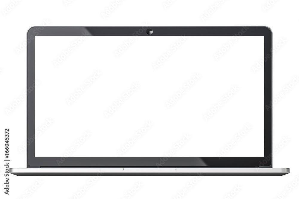 Laptop closeup, front view with white screen, 3D rendering Laptop closeup, front view with white screen, 3D rendering