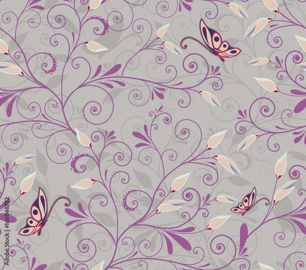 Butterflies and swirls gray