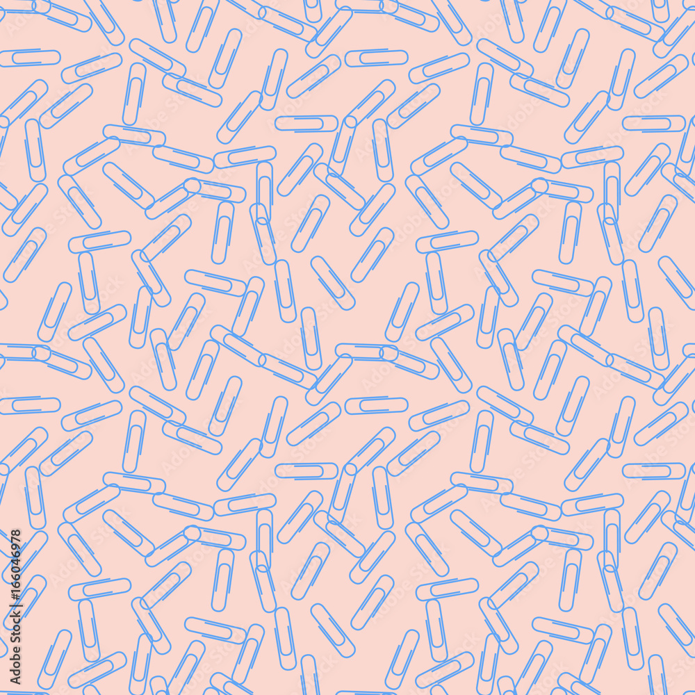 Paper Clips Seamless Vector Pattern Tile. Back to School Texture. Blue Paperclips Randomly Arranged on Pastel Pink Background. Swatch is Included. Paper Clips Seamless Vector Pattern Tile. Back to School Texture. Blue Paperclips Randomly Arranged on Pastel Pink Background. Swatch is Included.