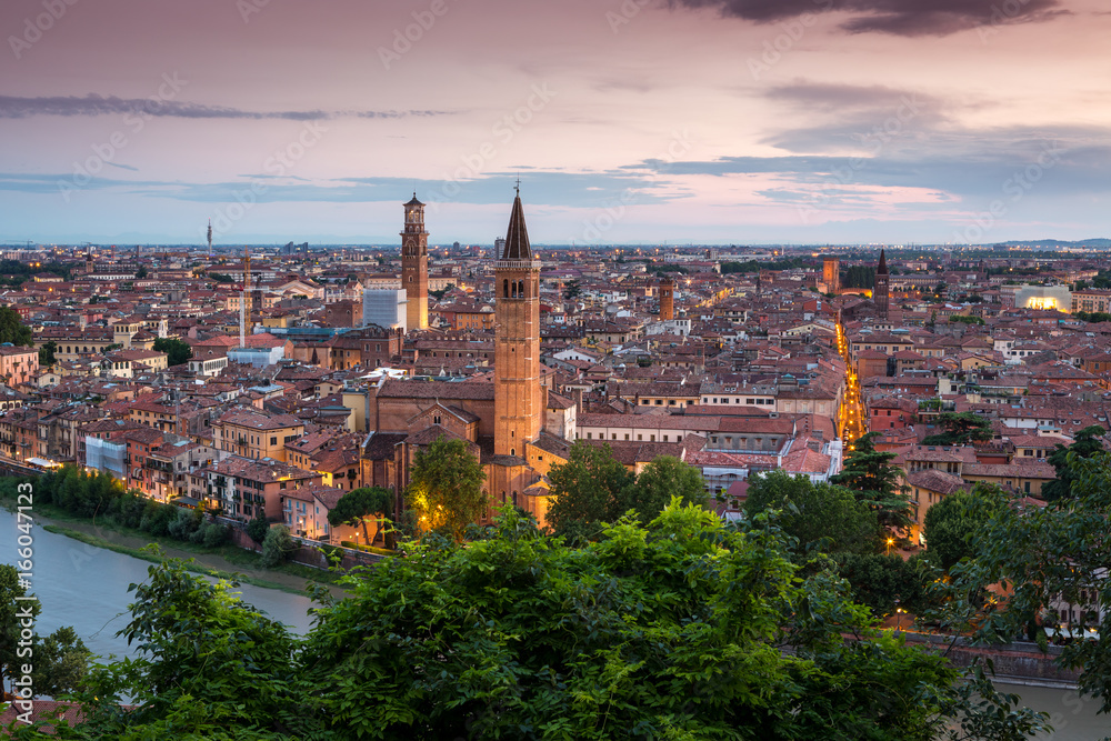Cityscape of Verona from Castel San Pietro, Italy