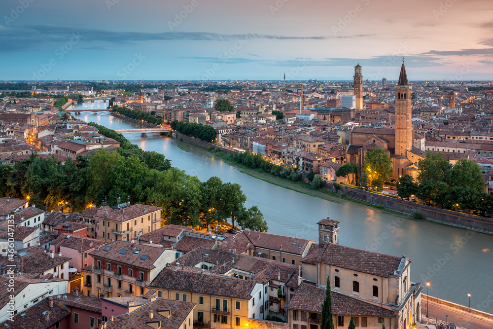Cityscape of Verona from Castel San Pietro, Italy