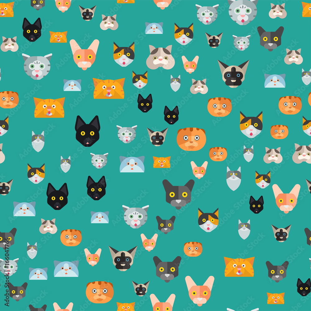 Cats vector illustration cute animal seamless pattern funny decorative kitty characters feline domestic trendy pet kitten