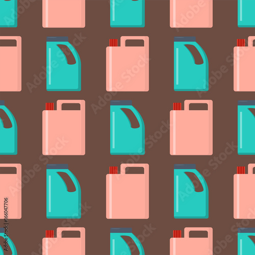 Bottles of household chemicals supplies cleaning housework plastic seamless pattern liquid domestic fluid cleaner pack vector illustration.