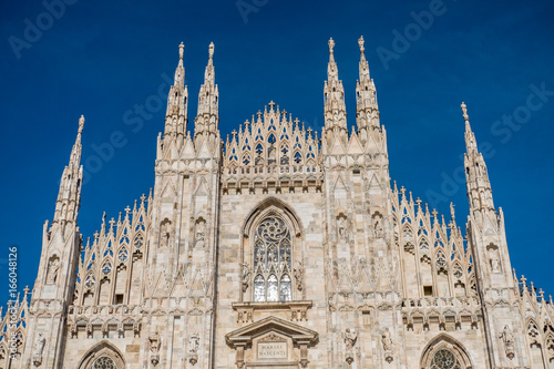 Detail of Milan Cathedral or Duomo di Milano, Gothic church located in the historical center of Milan, Italy.