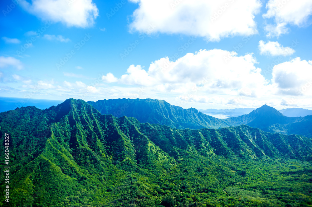 Aerial view of Oahu island in Hawaii 
