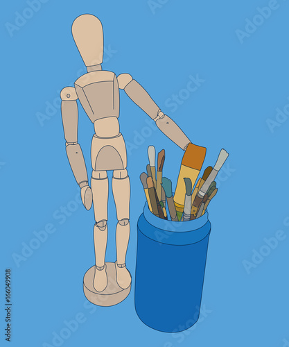 Wooden mannequin and brushes 