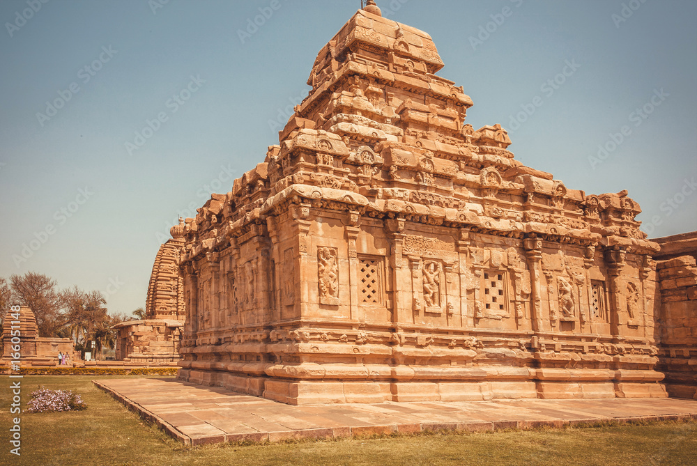 Historical Hindu temples, architecture landmark in Pattadakal, India. UNESCO World Heritage site