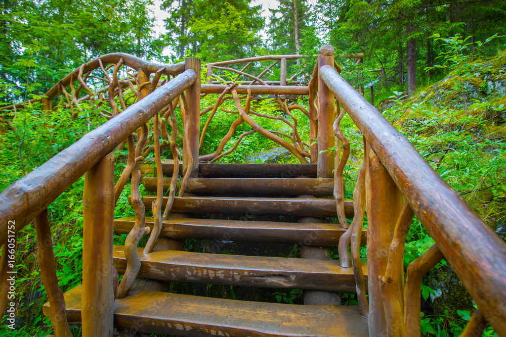 A wooden staircase. Structures made of wood. A wooden staircase. Structures made of wood.
