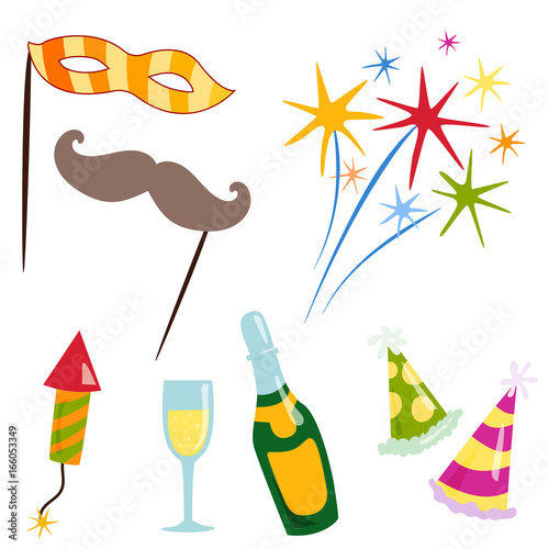 Party icons celebration happy birthday surprise decoration cocktail event ann...