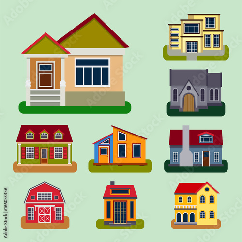 Historical city modern world most visited famous distinctive house building front face facade vector illustration