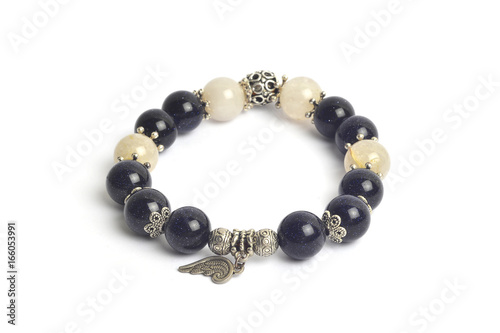 supplement a richness and good fortune by blue sand stone (Silver sand stone) and golden rutillated quartz bracelet amulet 