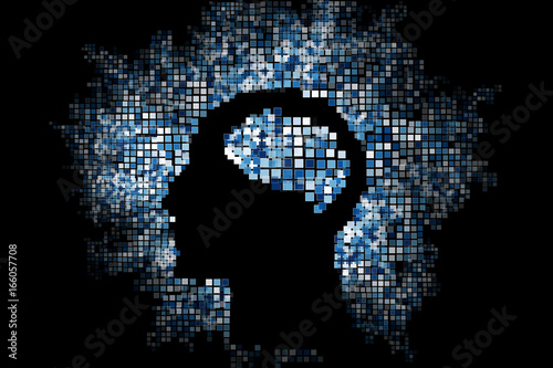 Generative human head shape background. Vector illustration. Concept of artificial intelligence, AI