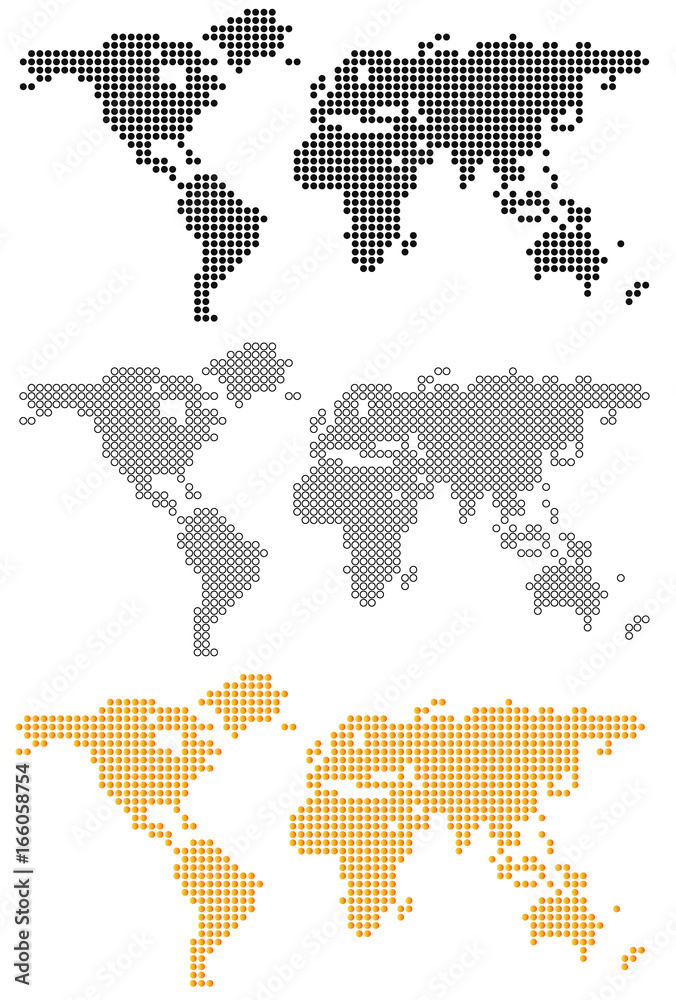 Abstract computer graphic world map of round dots. Vector illustration. Abstract computer graphic world map of round dots. Vector illustration.